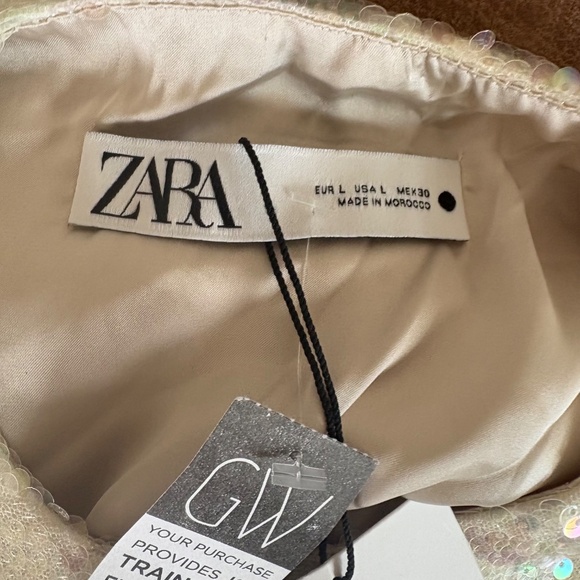 ZARA NEW WOMAN SEQUIN BOMBER JACKET CREAM Size L - Picture 6 of 16